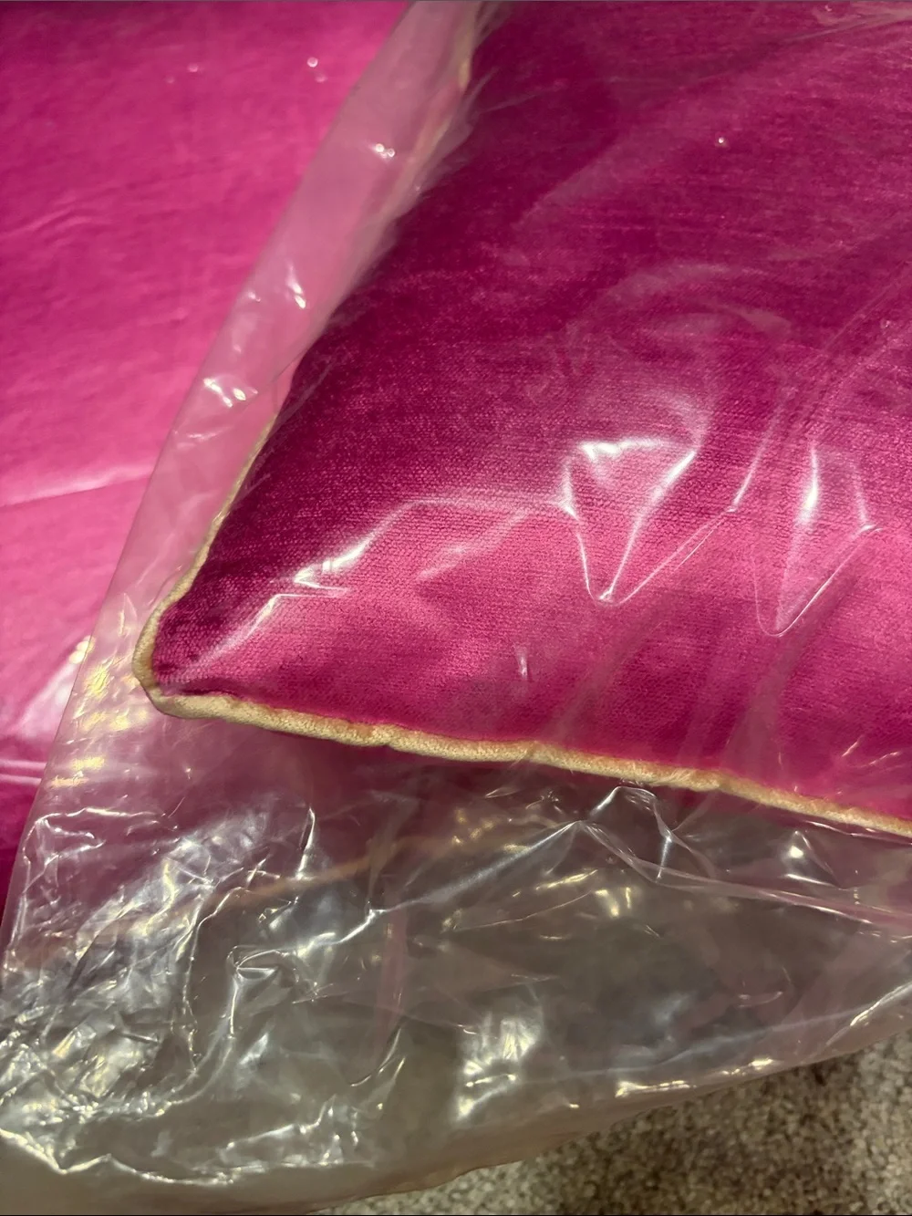 TWO 18” hot pink square pillows